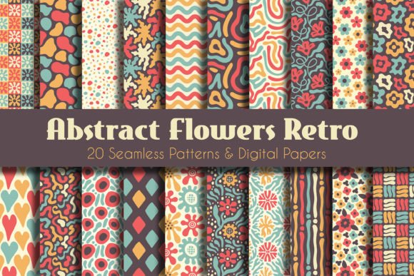 Abstract Flowers Retro Seamless Patterns