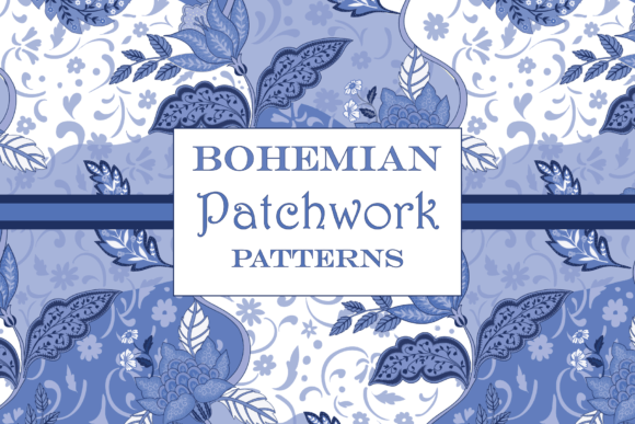 Boho Blue and White Patchwork Patterns: A Versatile Design for Creative Projects