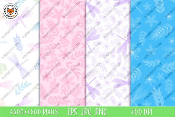 Dragonfly Flowers Seamless Patterns