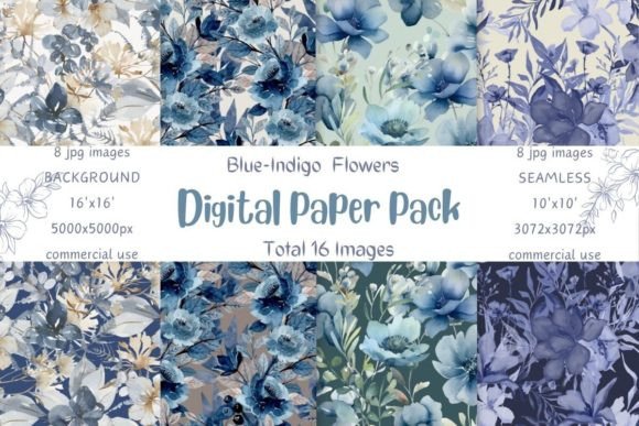 Eigth Indigo Flowers Seamless Patterns