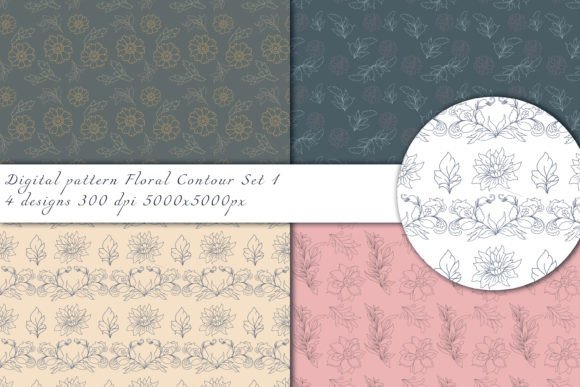 Floral Contour Set 1 Patterns Set: A Versatile Design Resource for Creative Projects