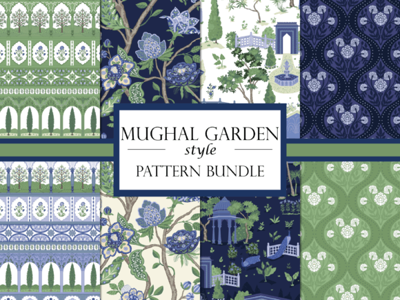 Mughal Patterns Green and Blue Boho Chic