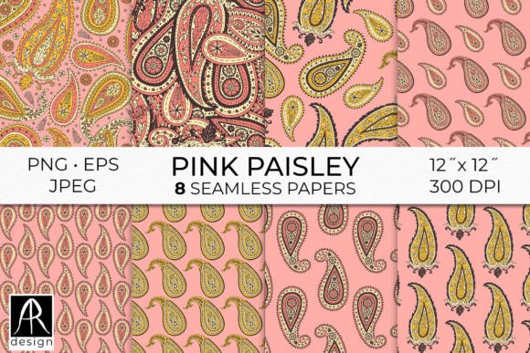 Pink Paisley Seamless Patterns Bundle