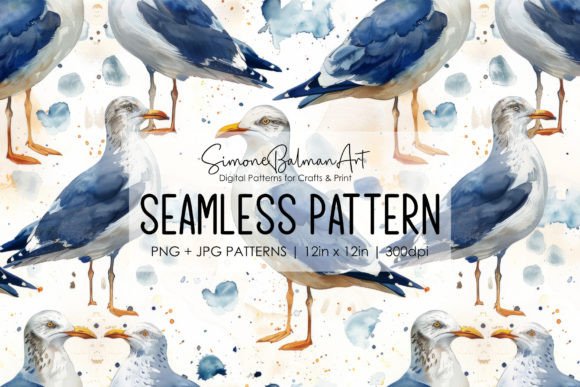Watercolor Seagulls Seamless Patterns: A Versatile Design Resource for Creatives