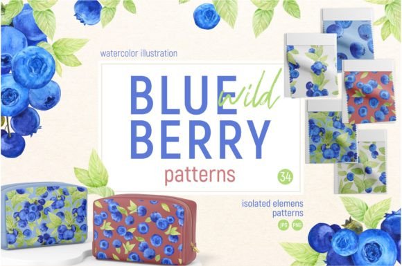 Wild Blueberry Patterns: A Versatile Watercolor Design Collection for Creative Projects